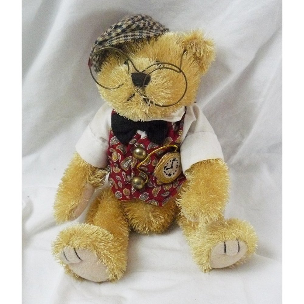 BRASS BUTTON BEARS-BENTLEY "THE BEAR OF WEALTH" Jointed, Stop Watch & Glasses